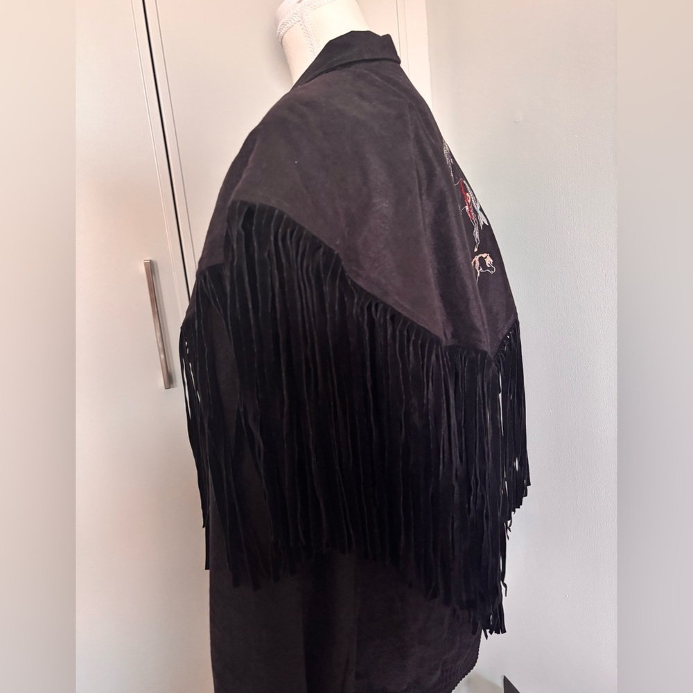Vintage Black Fringe Western Button-Up Jacket with Embroidery Made in USA - Picture 9 of 12